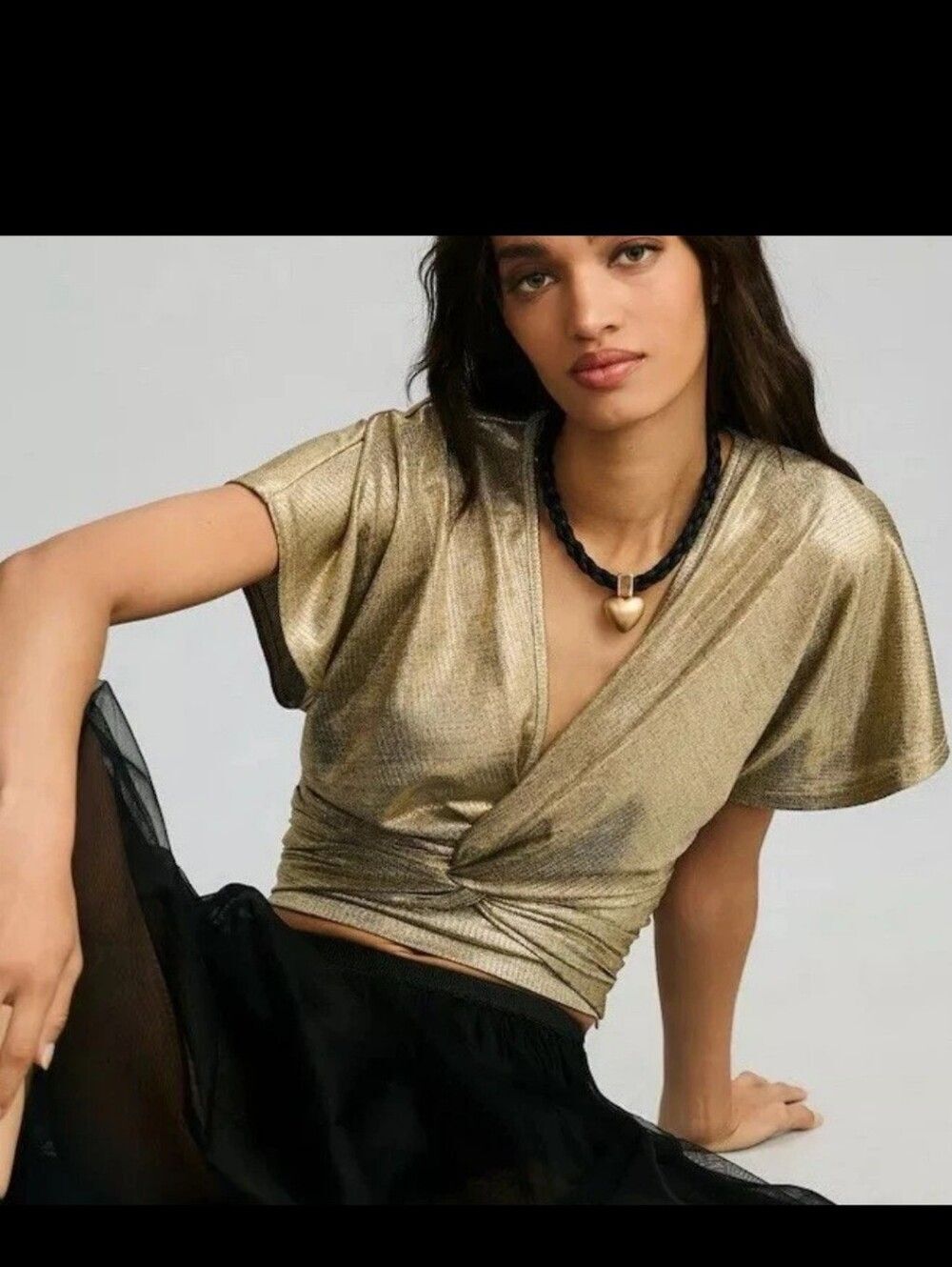 bishop + young Metallic Gold Wrap Crop Top
